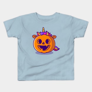 Cute Unicorn Pumpkin Halloween Cartoon Kids T-Shirt